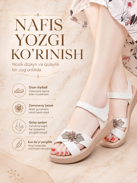 Ayollar uchun bosonojkalar, bahor-yoz-kuz uchun, 36-40 o'lcham