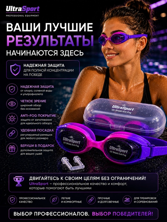 Очки для плавания, плавательные очки, очки для бассейна, очки для плавания взрослые