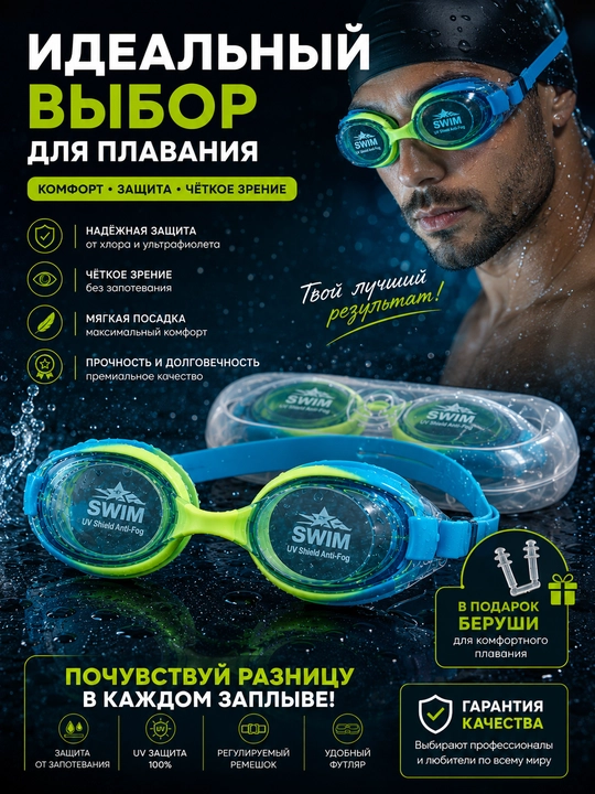 Очки для плавания, плавательные очки, очки для бассейна, очки для плавания взрослые