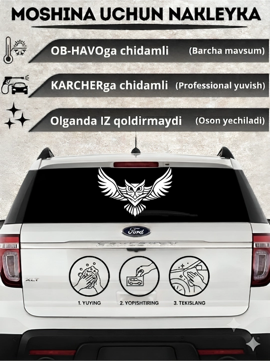 Avtomobil uchun stiker — yozuvlar, belgilar, logotiplar, dekor dizaynlar, suvga chidamli - 