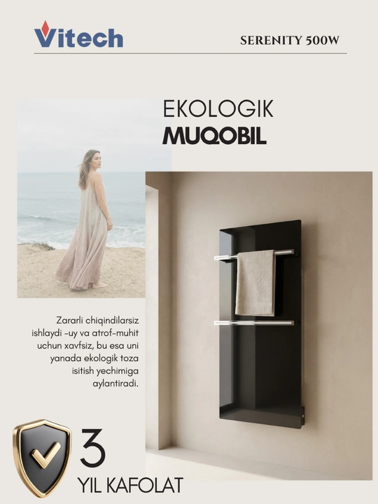 Vitech Serenity 500W infraqizil elektr sochiq isitgichi, qora