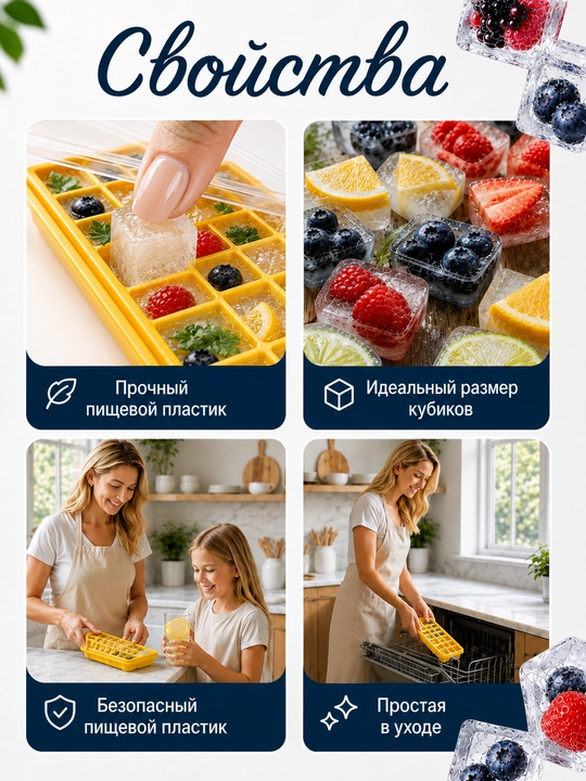 Silikon va plastikdan forma qopqoqli muz va desert uchun, 36ta kubikli
