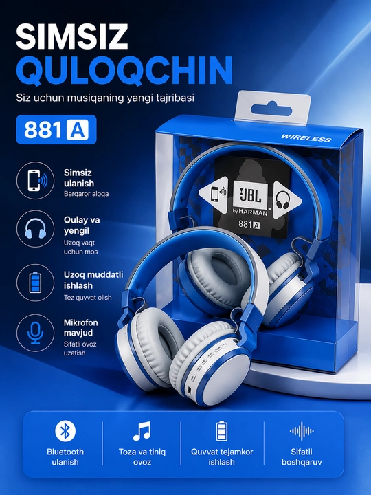 Беспроводные наушники MS-881A Bluetooth с поддержкой AUX и SD-карты - 