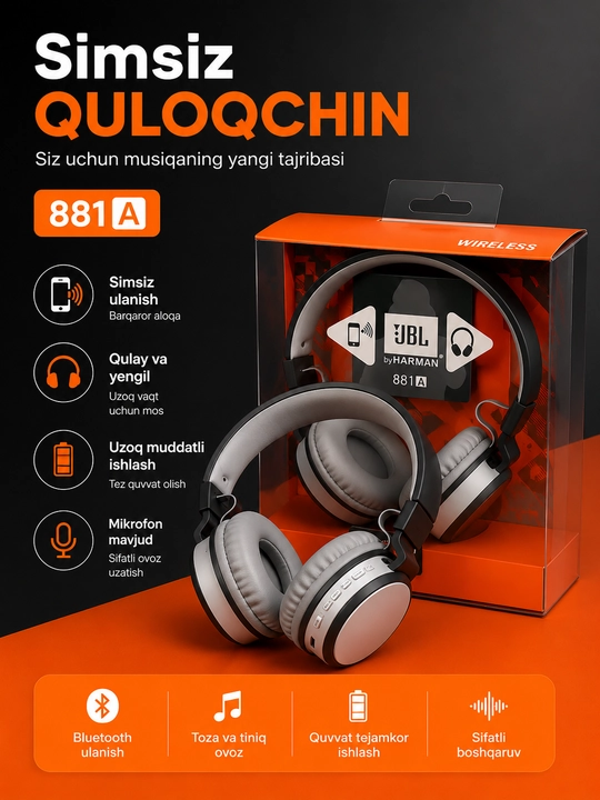 Беспроводные наушники MS-881A Bluetooth с поддержкой AUX и SD-карты - 