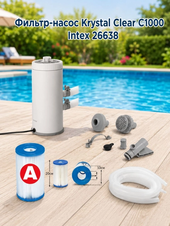 INTEX 26638 Krystal Clear C1000 kartrijli filtr-nasos, 3785 l/soat