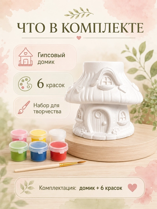 Гипсовый домик-раскраска для детей, набор для творчества с 6 красками