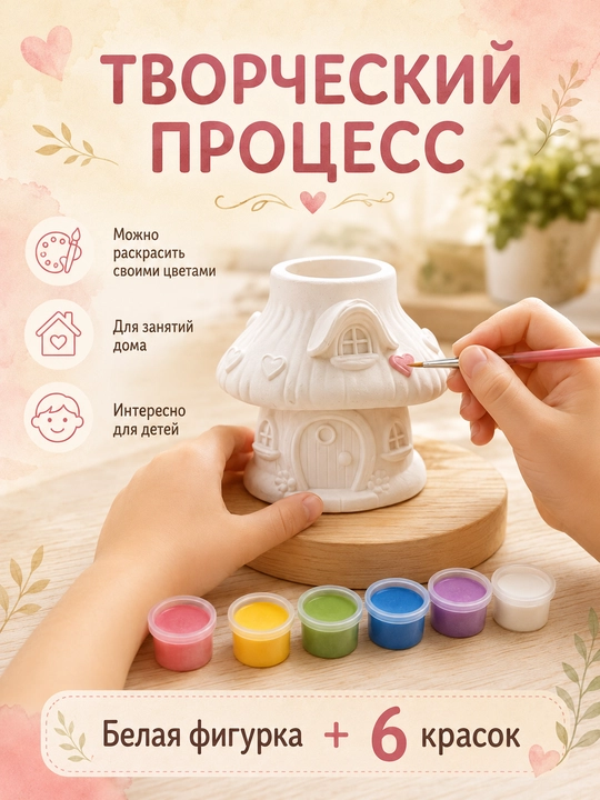 Гипсовый домик-раскраска для детей, набор для творчества с 6 красками