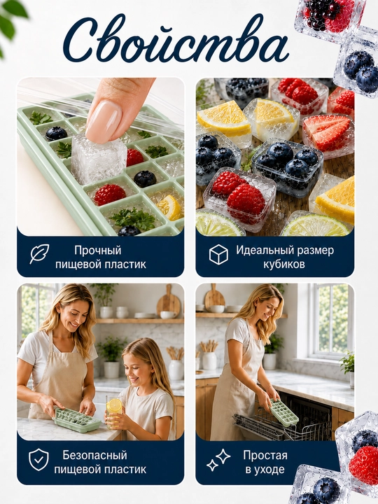 Silikon va plastikdan forma qopqoqli muz va desert uchun, 36ta kubikli