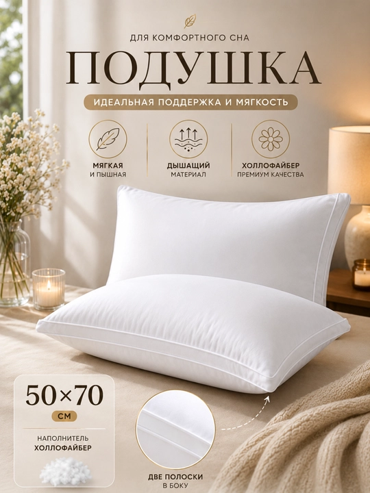 Подушка 50×70 см, китайский сатин, 80% хлопок 20% полиэстер, для сна и отдыха