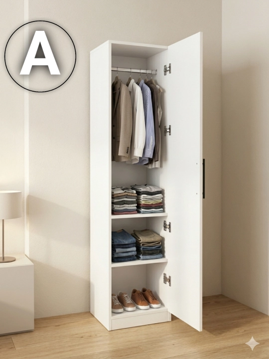 Bir eshikli shkaf Sh 40 - 180x40x40 sm, kiyimlar va buyumlar uchun, LDSP, yig‘ilgan holatda