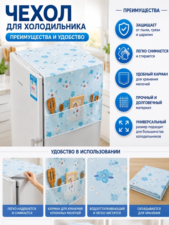 Чехол-накидка для холодильника с карманами, защитный пылезащитный чехол для холодильника