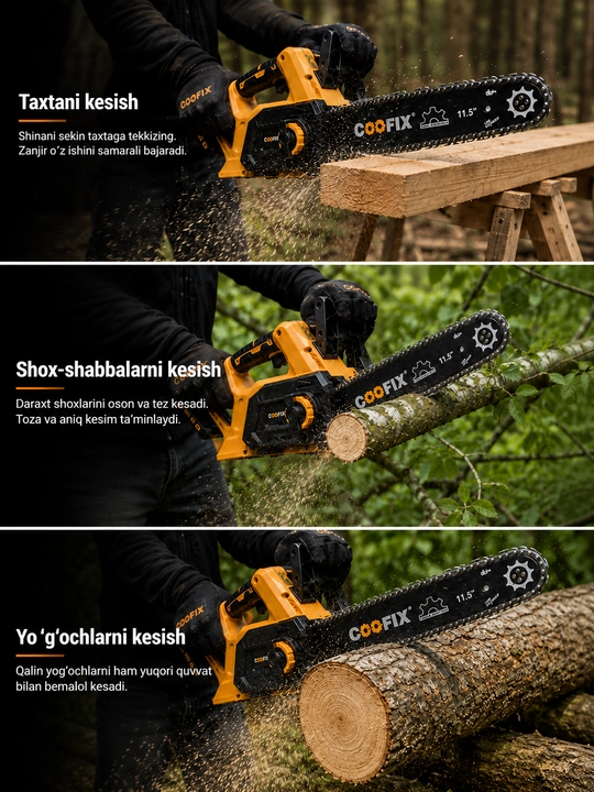 COOFIX Akkumulyatorli arra, elektrli arra, elektr pila, 20V shina 28 sm