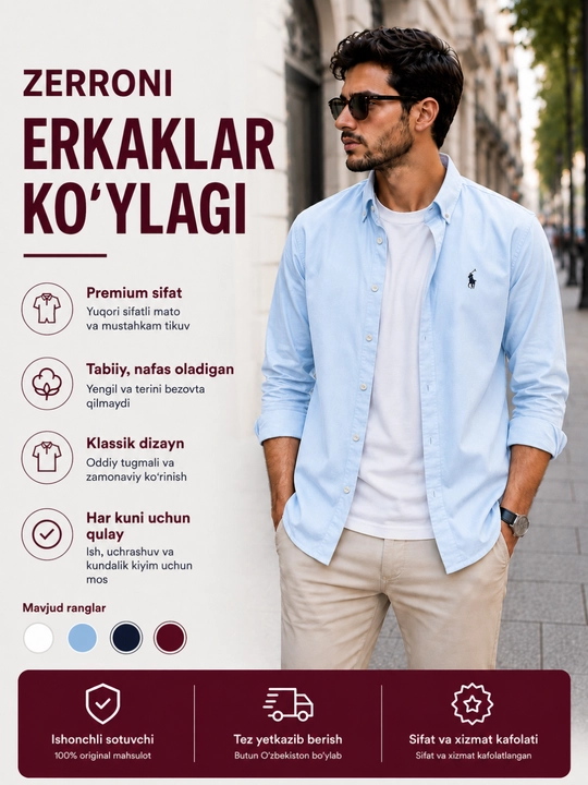 Erkaklar ZERRONI ko'ylagi, LION materil ko'ylaklar, yuqori sifat va dizayn jamlangan - 