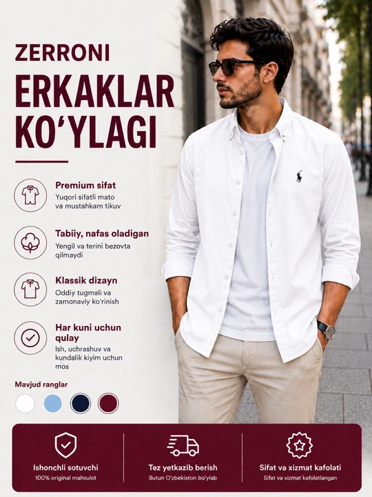 Erkaklar ZERRONI ko'ylagi, LION materil ko'ylaklar, yuqori sifat va dizayn jamlangan - 