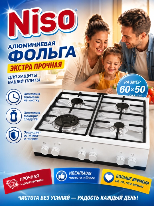 Алюминиевая фольга для газовой плиты Niso 60×50 см - 