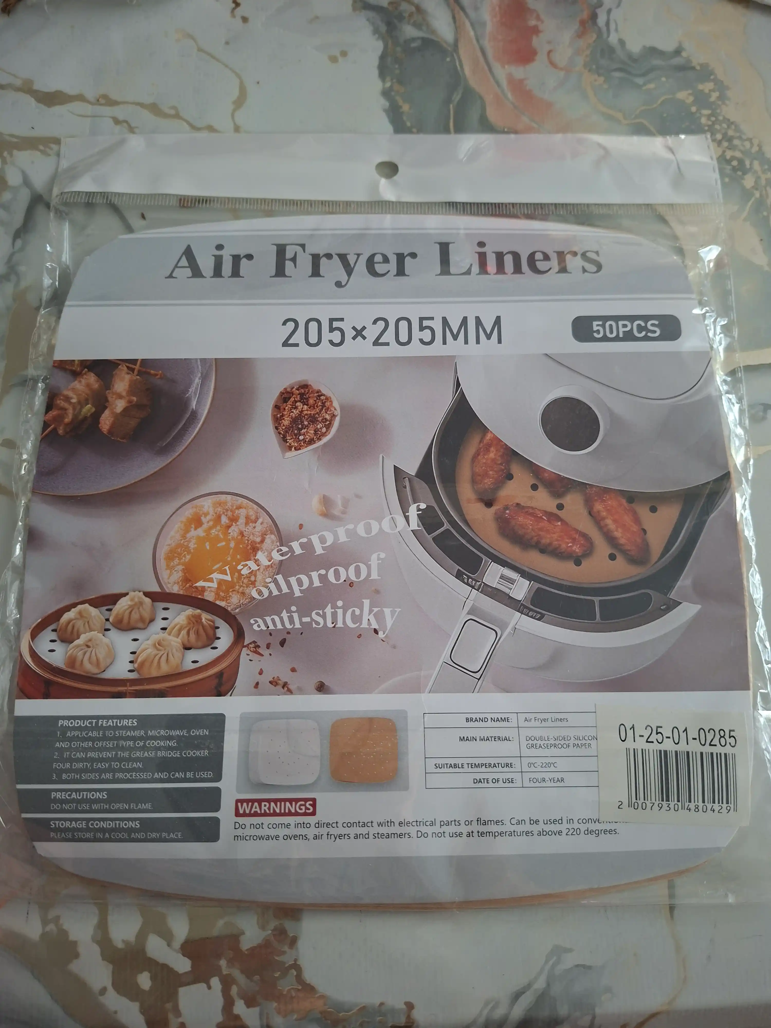 Aerogril uchun qog‘oz vlojkalar, 20,5×20,5 /23х23 sm, teshikli, 50 dona, yopishmaydi