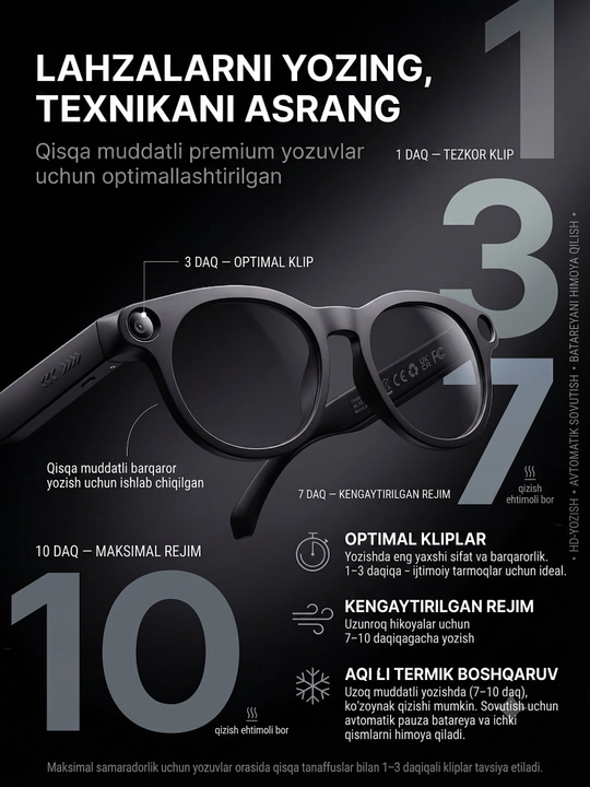 Kamera bilan smart ko‘zoynak - 1080P · 8 MP, AI funksiyalari, CY05, smart ko‘zoynak