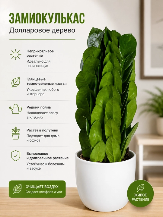 Замиокулькас замиелистный (Zamioculcas zamiifolia), комнатное растение - 