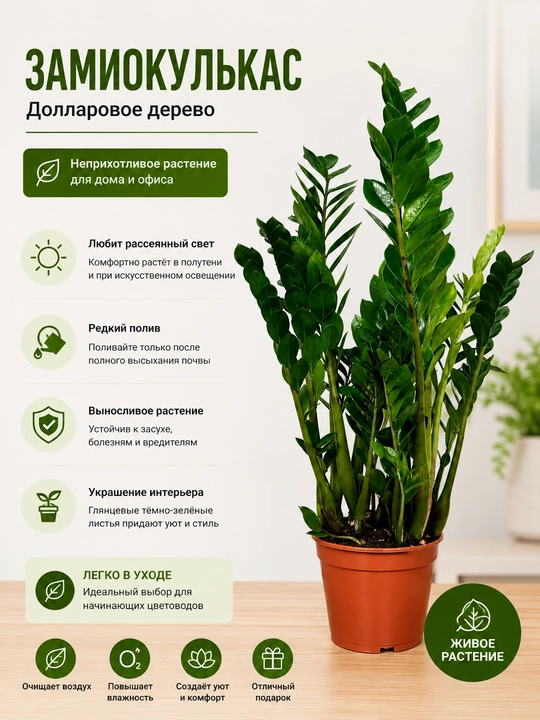 Замиокулькас замиелистный (Zamioculcas zamiifolia), комнатное растение - 