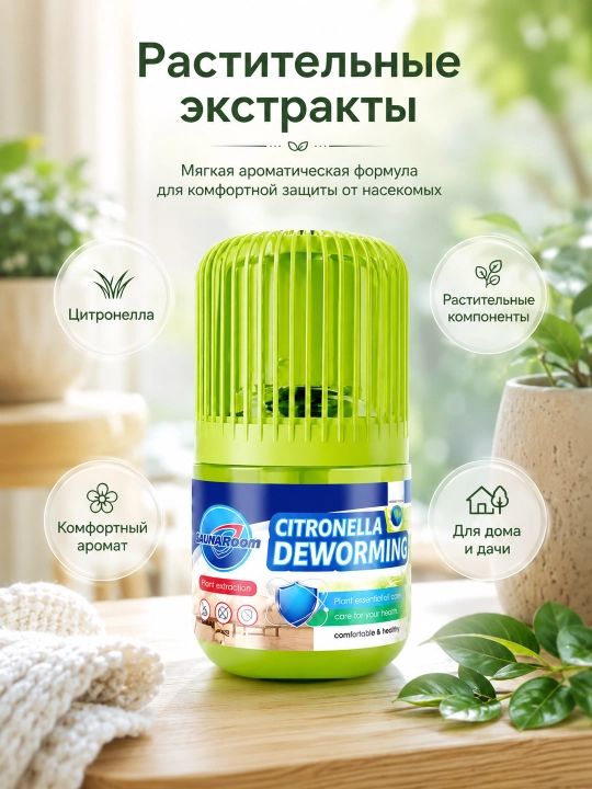 Uy va yotoqxona uchun tutunsiz chivin va hasharotlarga qarshi gel-repellent