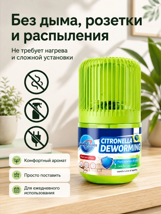 Uy va yotoqxona uchun tutunsiz chivin va hasharotlarga qarshi gel-repellent
