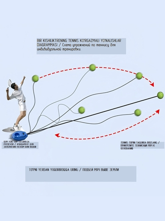 Individual katta tennis. Raketka+koptok+taglik asos+cho'zuluvchan ip