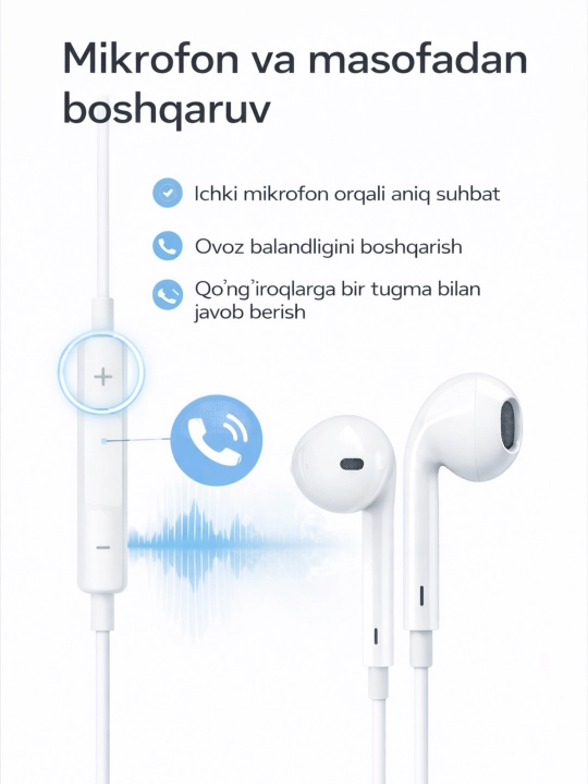 IPhone uchun simli quloqchinlar, (Pop-UP) mikrofon bilan, Lightning