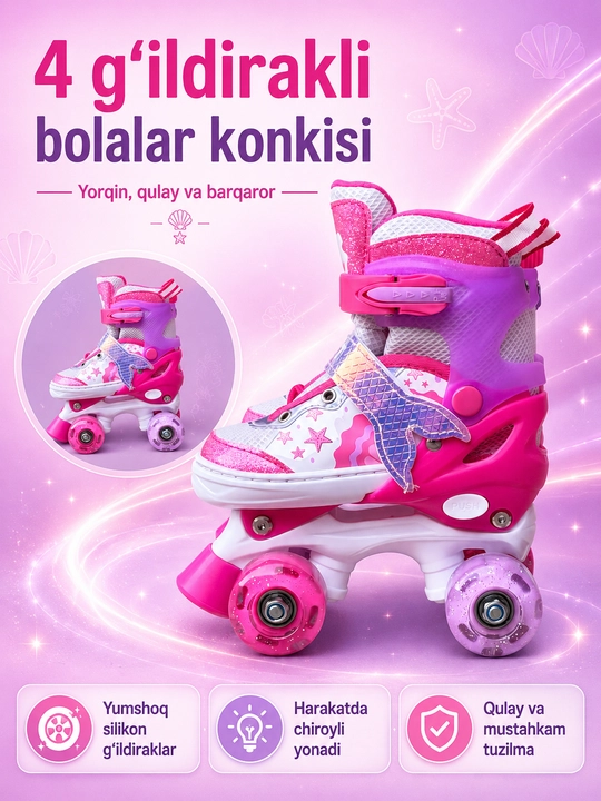 Bolalar uchun 4 g‘ildirakli rolikli konki - 