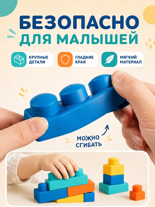 Мягкий блочный конструктор для детей 0+, крупные детали