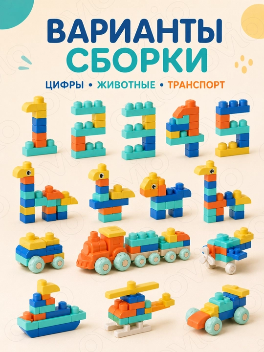Мягкий блочный конструктор для детей 0+, крупные детали