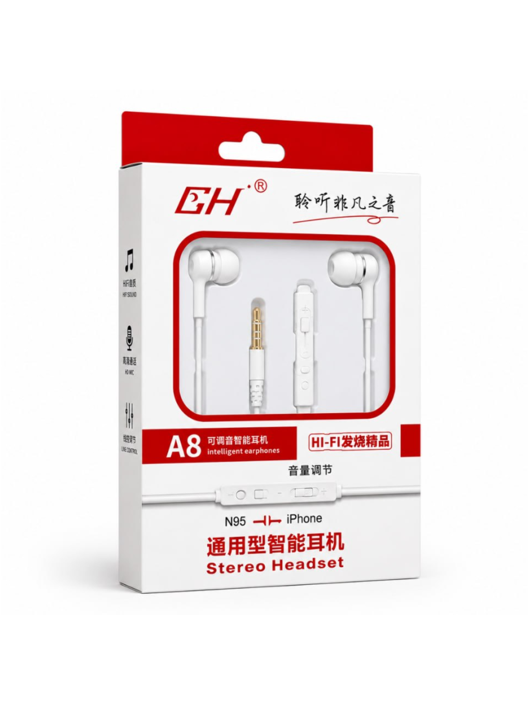 Проводные наушники A8 3.5 мм, Hi-Fi Stereo, с микрофоном, управление звуком
