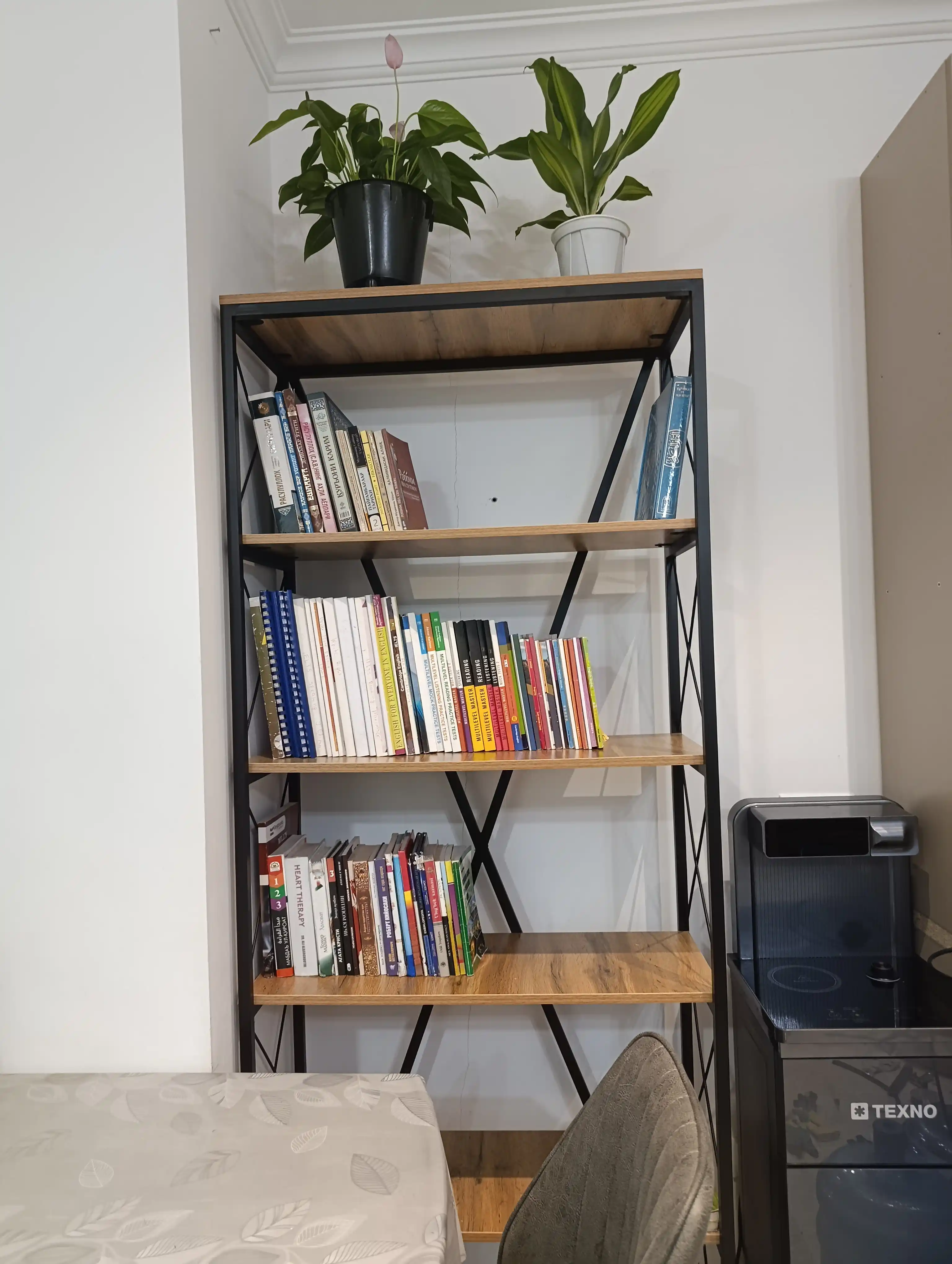 Metall karkasli yog‘och stellaj, ko‘p qavatli javon 200x80x34 sm