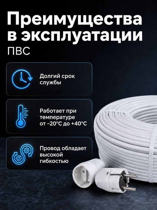 Удлинитель силовой 1 розетка ПВС 2×2,5 мм² без заземления, белый, 2–100 м