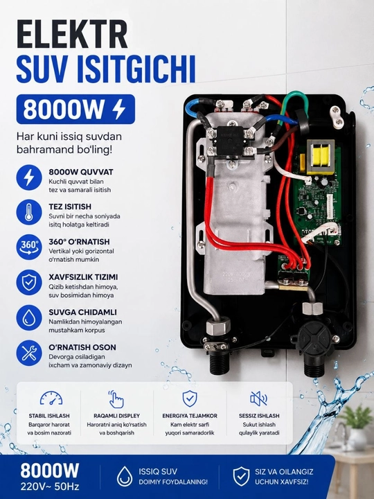 Oqimli suv isitkich elektr suv isitgich dush hammom uchun