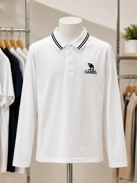 Белая рубашка поло для мальчика с длинным рукавом, воротником и логотипом CAMEL, для школы
