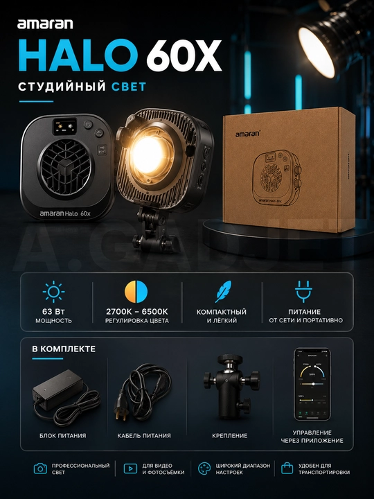 Компактный видеосвет Aputure Amaran Halo 60X Bi-Color LED для фото и видеосъемки