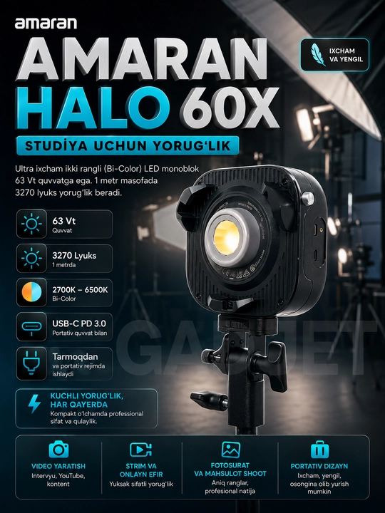 Компактный видеосвет Aputure Amaran Halo 60X Bi-Color LED для фото и видеосъемки