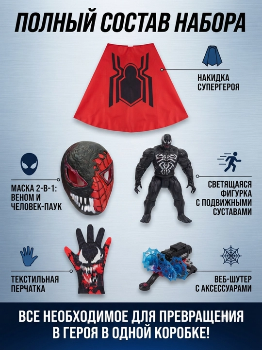 Venom / O‘rgimchak odam marvel sider man chelovek pauk bolalar uchun o'yinchoq maska