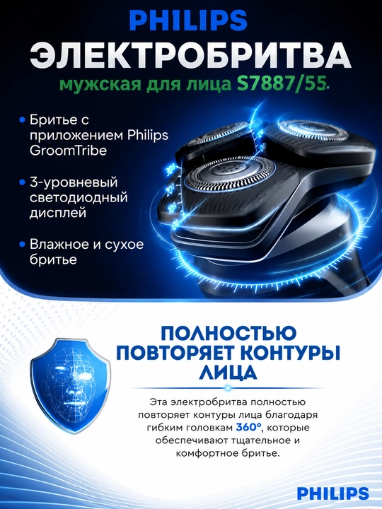 Премиальная бритва Philips S7887 со станцией очистки