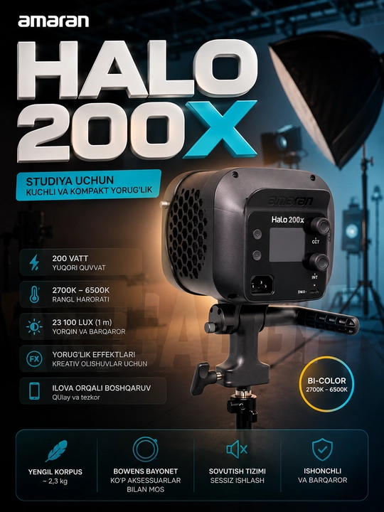 Aputure Amaran Halo 200X Bi-color Led videoyoritgich Foto, Video, va studiya uchun