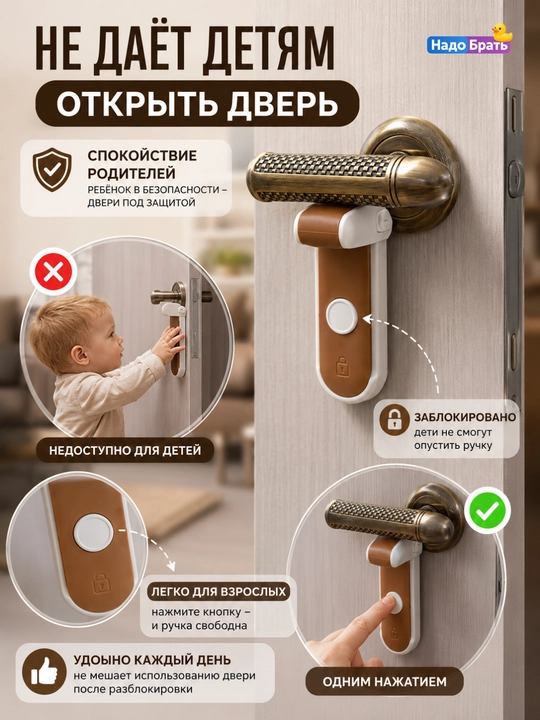 Блокиратор дверной ручки от детей — защитный замок для безопасности ребенка дома