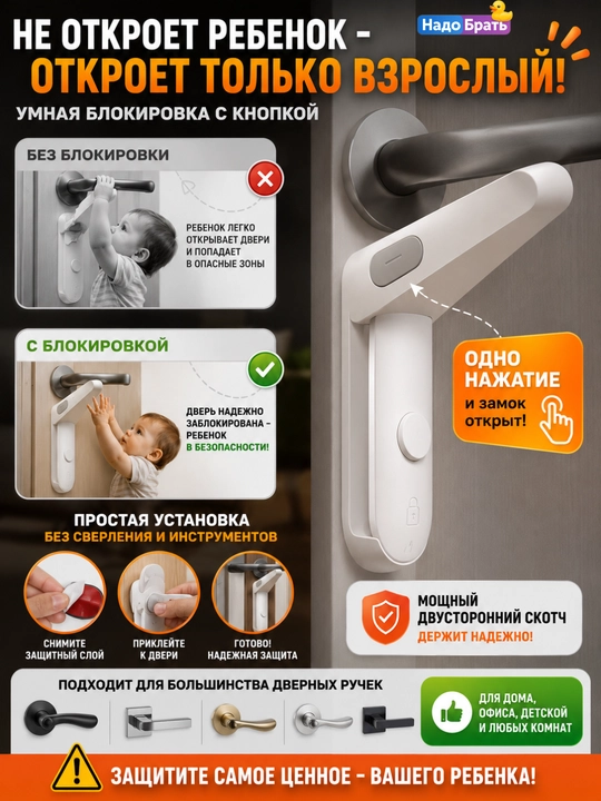 Блокиратор дверной ручки от детей — защитный замок для безопасности ребенка дома