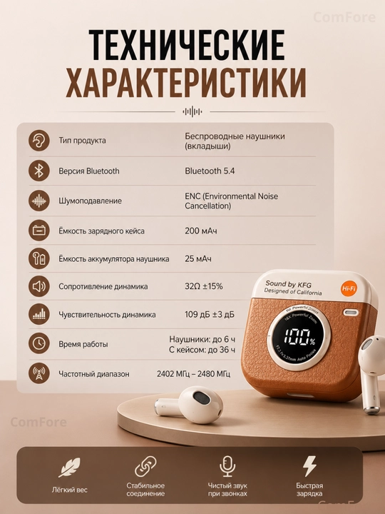 Simsiz quloqchinlar IPhone va Android uchun TWS KFG retro uslubidagi Bluetooth naushniklar