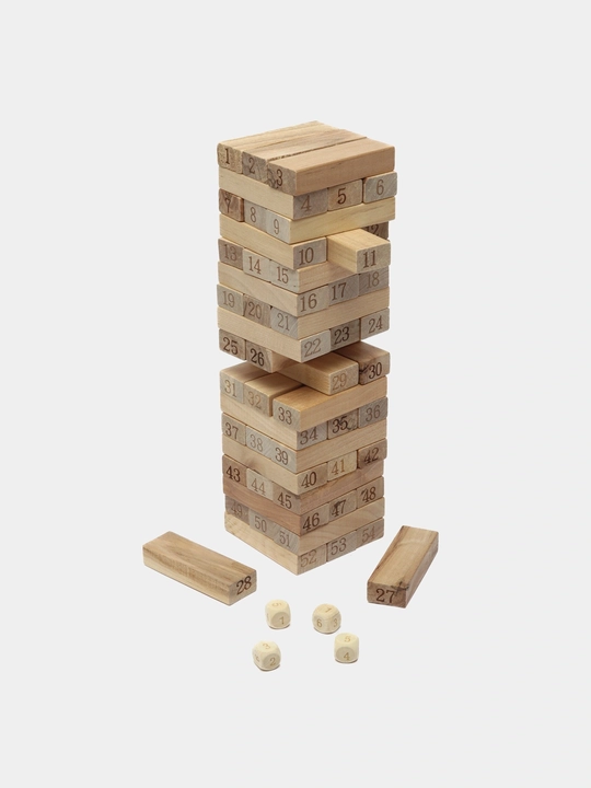 Stol o'yini Jenga "Qulab tushyotgan minora", rivojlantiruvchi, rangli va sonli modellari