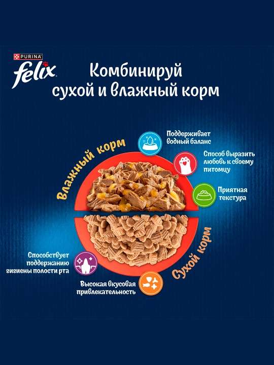 Felix Ikki karra lazzat quruq mushuk ozuqasi, mol goʻshti taʼmi bilan, 200 g