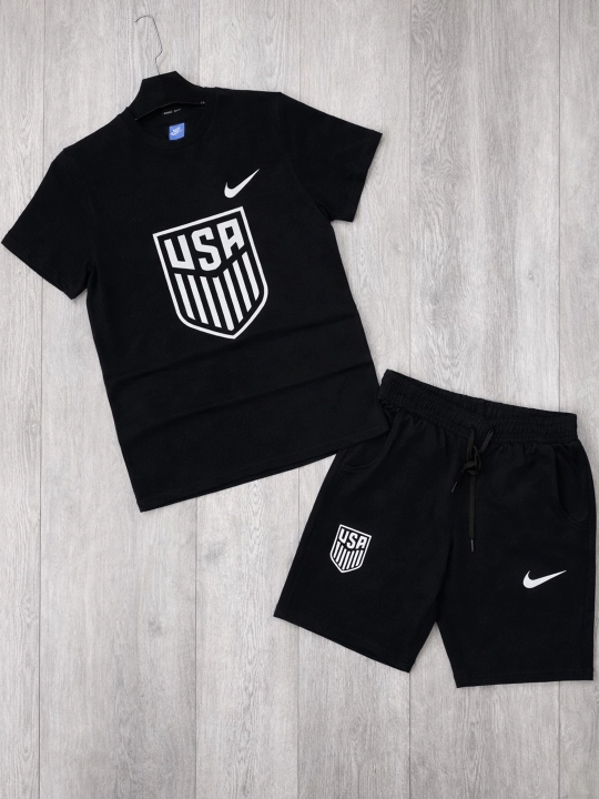 Мужской комплект, футболка и шорты, для улицы, для зала, Nike usa, 100% хлопок - 