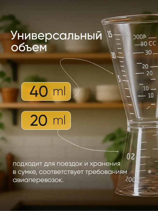 Мерный стакан джиггер барный для коктейлей 20/40 пластиковый