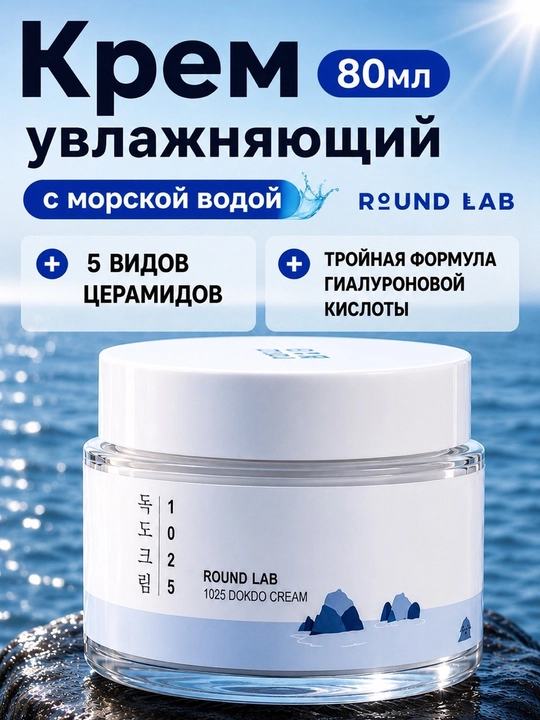 Увлажняющий крем для лица с морской водой, гиалуроновой кислотой и церамидами, 80 мл - 