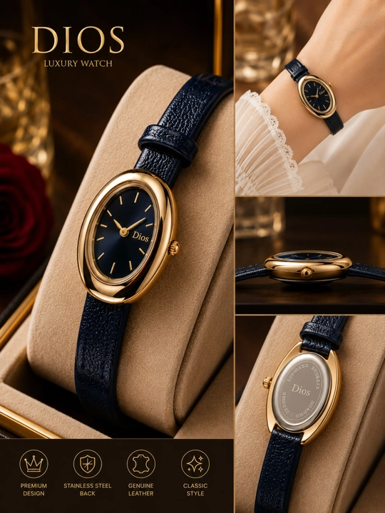 Dios ayollar uchun qo'l soati, klassik oval dizayn, charm kamar, kvarts