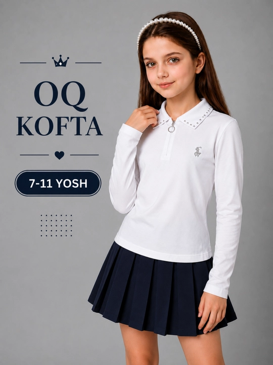 Qizlar uchun oq kofta, maktab uchun polo kofta, polyester, havo o'tkazuvchi, 7–11 yosh - 